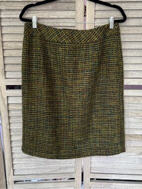 Coldwater Creek Tweed Pencil Skirt Green Gold Boucle Size 12